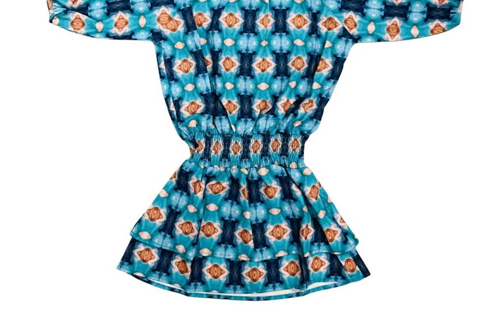 NEW PLEAT kid's rory dress in blue/brown
